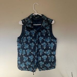 Blue Floral Print North Face 550 Fill Down Puffer Vest